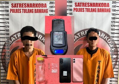 Dua Pria Diamankan Satresnarkoba Polres Tulang Bawang, Sabu 0,85 Gram dan Alat Hisap Disita