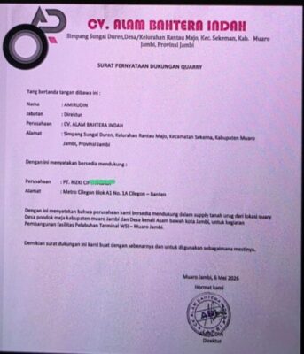 Diduga Ada Surat Dukungan Quarry Mengatasnamakan Direktur CV Alam Bahtera Indah, Kuasa Hukum Layangkan Somasi ke PT Rizki Cipta Abadi