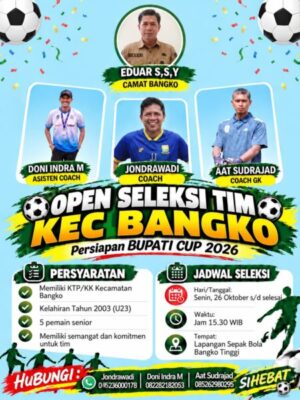 Seleksi Terbuka Bupati Cup 2026, Kecamatan Bangko Siapkan Tim Terbaik