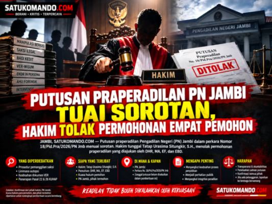 PUTUSAN PRAPERADILAN PN JAMBI TUAI SOROTAN, HAKIM TOLAK PERMOHONAN EMPAT PEMOHON